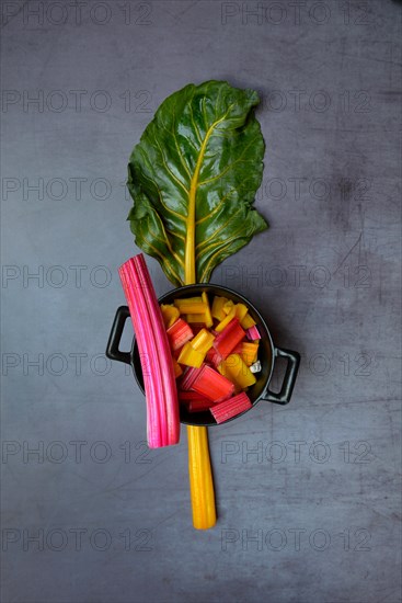Chard, leaf and chopped stems in pots, Beta vulgaris