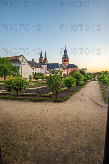 View of an old town, half-timbered houses and streets in a town. Seligenstadt am Main, Hesse Germany