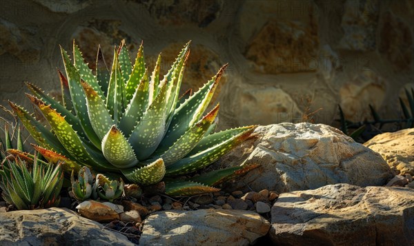 An aloe vera plant flourishing in a desert garden AI generated