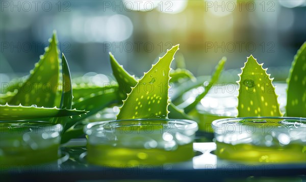 Close-up of aloe vera leaves in a laboratory setting AI generated