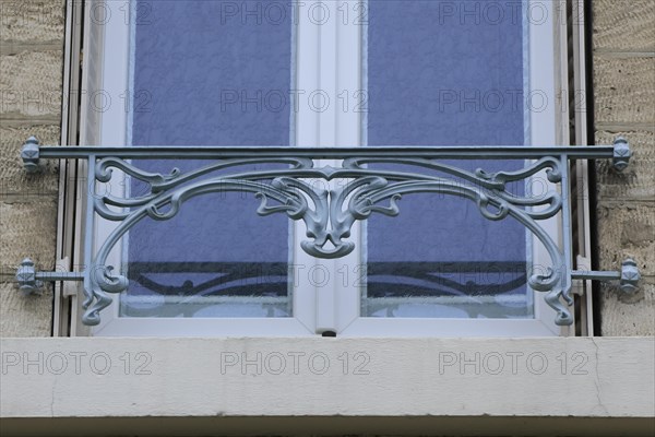 Window railings and balconies on residential buildings designed by Hector Guimard in the Art Nouveau style and produced in the municipal metal foundry Fonderies de Saint-Dizier, Saint-Dizier, Haute-Marne department, Grand Est region, France, Europe