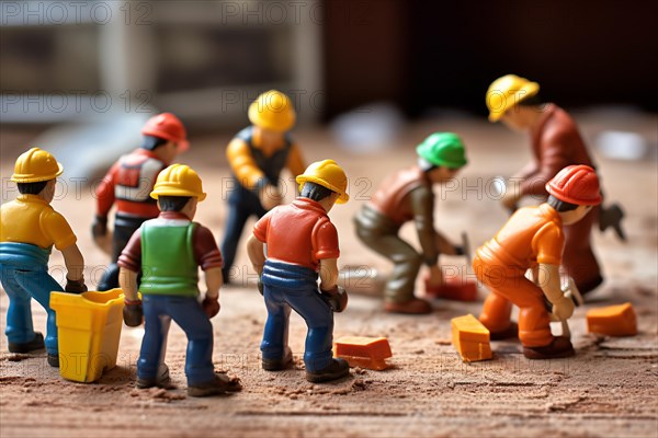Small toy construction workers. KI generiert, generiert, AI generated