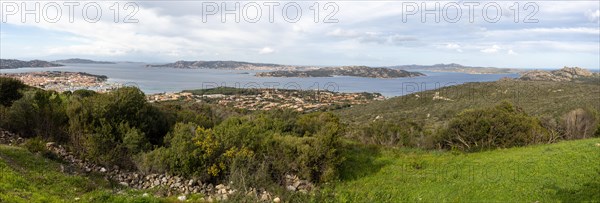 View of the coast at La Maddalena, panoramic photo, Palau, Sardinia, Italy, Oceania