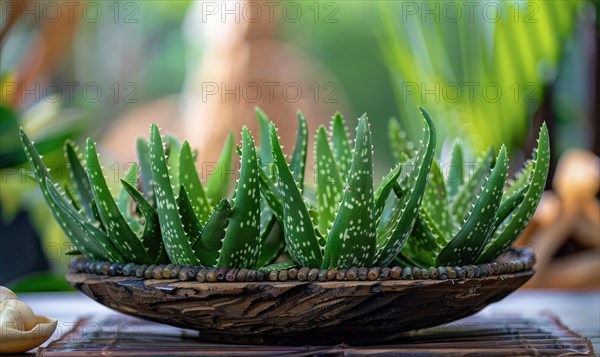 Aloe vera leaves in a pot, closeup view AI generated