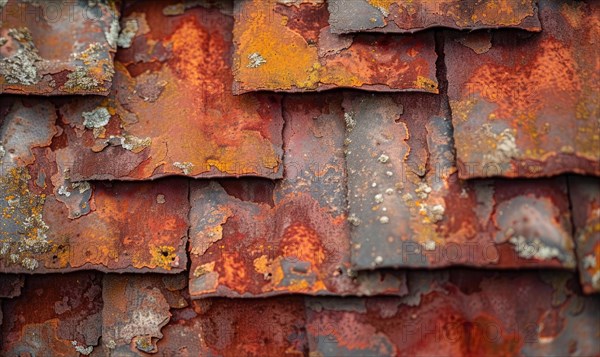 Rusted iron sheets in shades of deep orange and red, rusted metal background AI generated