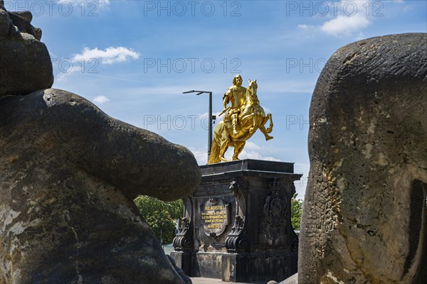 Golden Horseman, equestrian statue of the Saxon Elector and King of Poland, Augustus the Strong at Neustaedter Markt in Dresden, Saxony, Germany, Europe