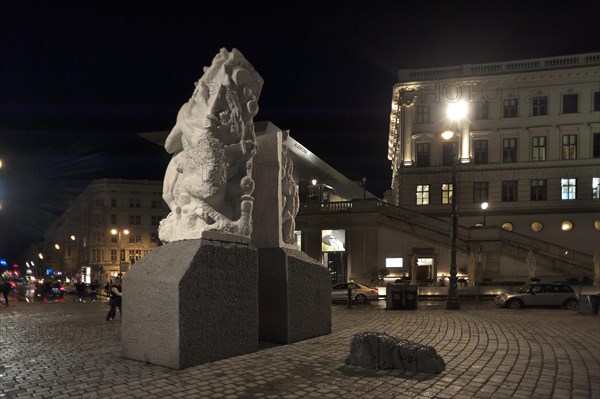 Night shot of the memorial against war and fascism, 1988, by Alfred Hrdlicka, 1928-2009, Albertinaplatz, Vienna, Austria, Europe