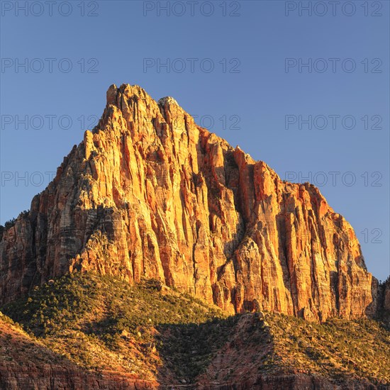 Watchman Mountain at sunset, Zion National Park, Colorado Plateau, Utah, USA, Zion National Park, Utah, USA, North America