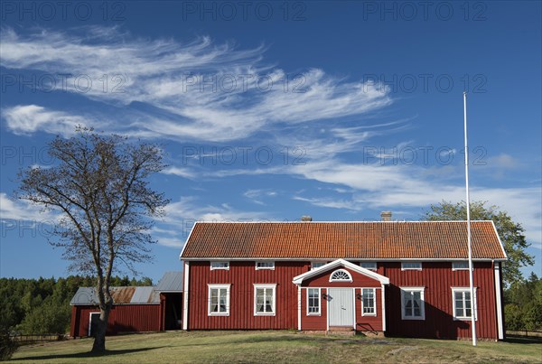 Falun red or Swedish red painted houses, farm, Geta, Aland, or Aland Islands, Gulf of Bothnia, Baltic Sea, Finland, Europe