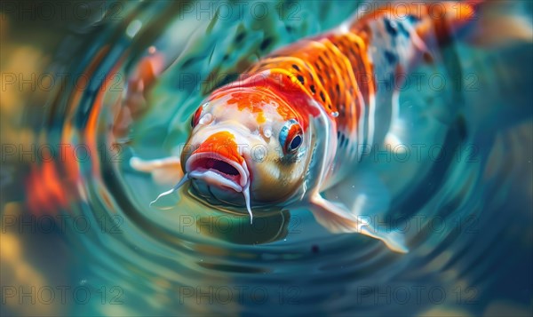 Close-up of colorful koi fish swimming in the clear waters of a spring lake AI generated