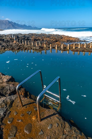 Stairs in the Las Salinas de Agaete natural pools in Puerto de Las Nieves in Gran Canaria, Spain, Europe