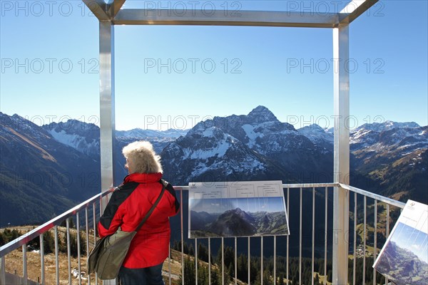 View from the Walmendinger Horn in Kleinwalsertal to the Grosser Widderstein in Vorarlberg, Austria, Europe