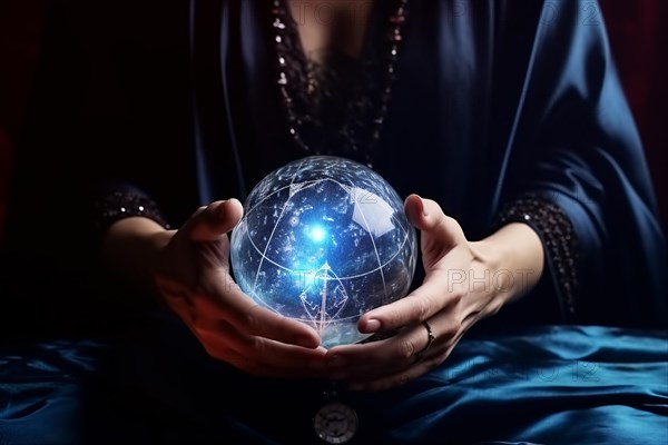 Fortune teller holding crystal ball. KI generiert, generiert, AI generated