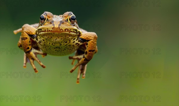 Close-up of Rana arvalis in mid-jump AI generated