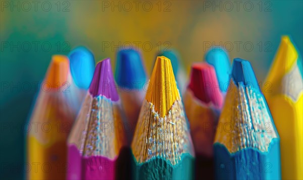 Close-up of sharpened colored pencils in a holder AI generated