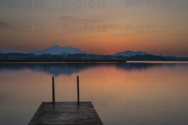 Sunset, Hopfensee, Hopfen am See, near Fuessen, Ostallgaeu, Allgaeu, Bavaria, Germany, Europe