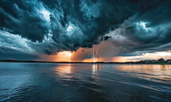 A summer thunderstorm brewing over the lake AI generated