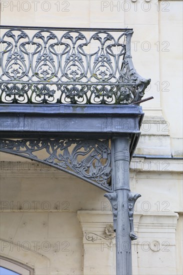 Municipal theatre, Theatre a l'Italienne with balcony railing designed by Hector Guimard in Art Nouveau style and manufactured in the municipal metal foundry Fonderies de Saint-Dizier, Saint-Dizier, Departement Haute-Marne, Region Grand Est, France, Europe