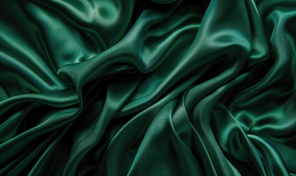 Background covered in opulent silk fabric in regal emerald green AI generated