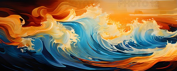 AI generated digital waves ripple across the canvas coalescing with the timeless strokes of a classic painting