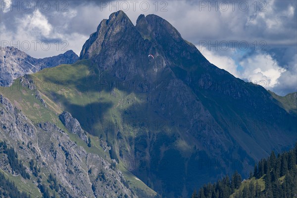 Mountain panorama from Soellereck to Hoefats, 2259m, Allgaeu Alps, Allgaeu, Bavaria, Germany, Europe