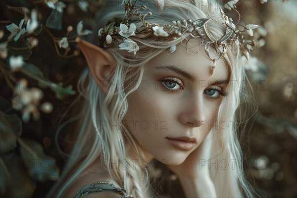 Beautiful elf woman with elven ears. KI generiert, generiert, AI generated