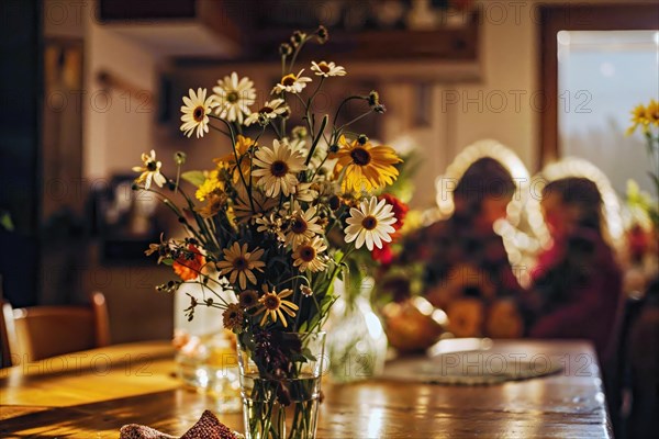 Mother's Day, Cosy living room illuminated by natural light with a bouquet of sun hats, AI generated, AI generated