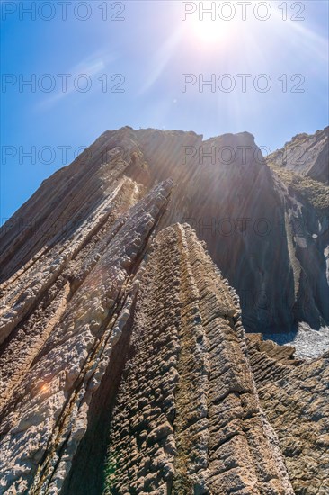 Flysch Basque Coast Geopark in Zumaia, Gipuzkoa. Layers of hard cohesive rocks interspersed with softer friable ones