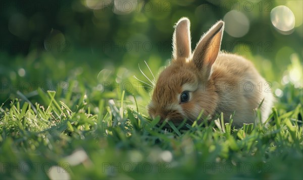 Close-up of a bunny munching on fresh green grass AI generated