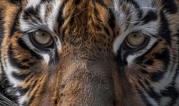 Close-up of a captive Bengal-Siberian tiger AI generated