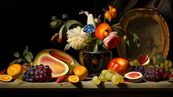 AI generated classic still life composition featuring timeless art elements