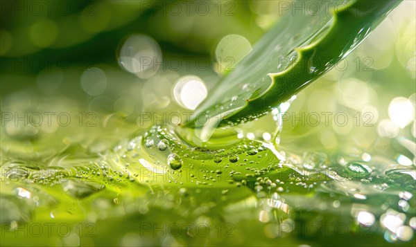 Close-up of cuted aloe vera leaf and water AI generated