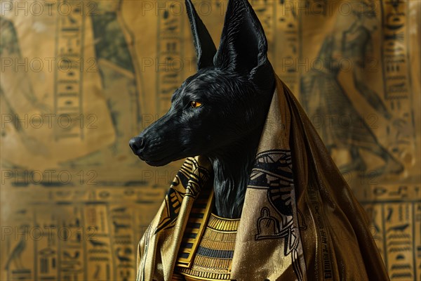 Egyptian god Anubis with head of a jackal. KI generiert, generiert, AI generated