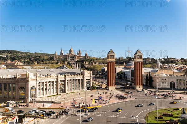 The Venetian Towers, Torres Venecianes or Venetian Towers, in the background the Museu Nacional d'Art de Catalunya, Barcelona, Spain, Europe