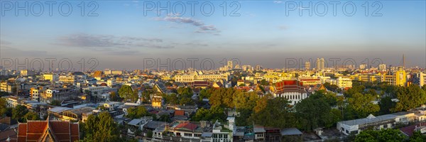 Panorama at sunrise from Golden Mount, skyline of Bangkok, Thailand, Asia