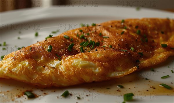 Close-up of a golden omelette on a plate AI generated