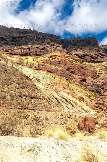 Azulejos de Veneguera or Rainbow Rocks Natural Monument in Mogan, Gran Canaria