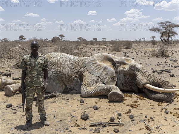 Elephant hunting in Africa, AI generated