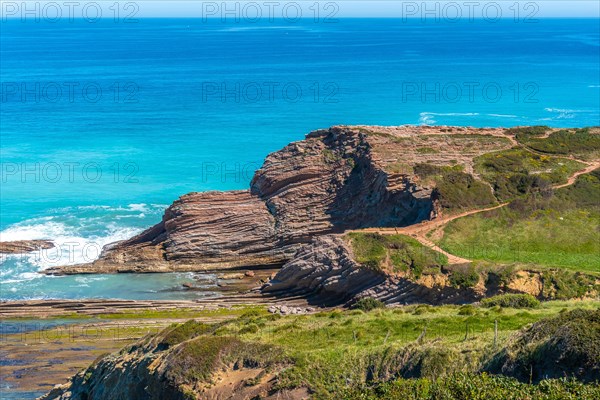 Beautiful Algorri cove with a coastal landscape in the flysch of Zumaia, Gipuzkoa. Basque Country