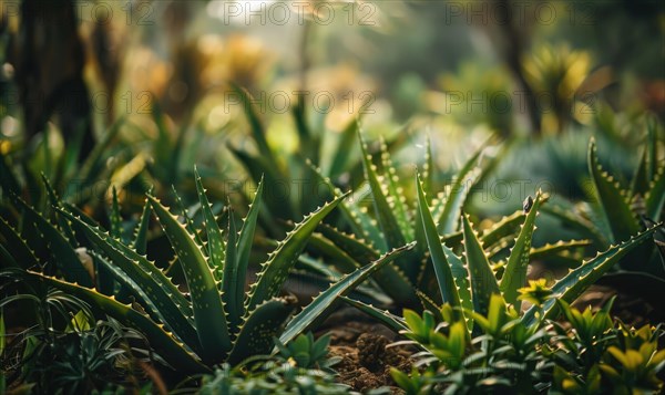Aloe vera plants thriving in a botanical garden AI generated