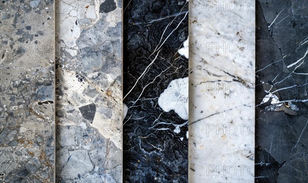 Marble slabs in shades of white and black, abstract background AI generated