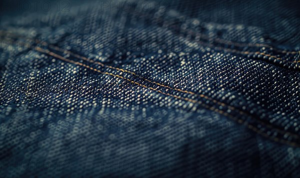 Closeup view of dark indigo denim material AI generated