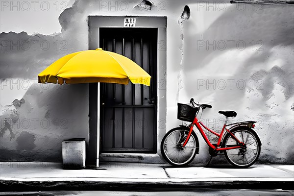 AI generated bustling street scene monochromatic snapshot with colorful digital elements