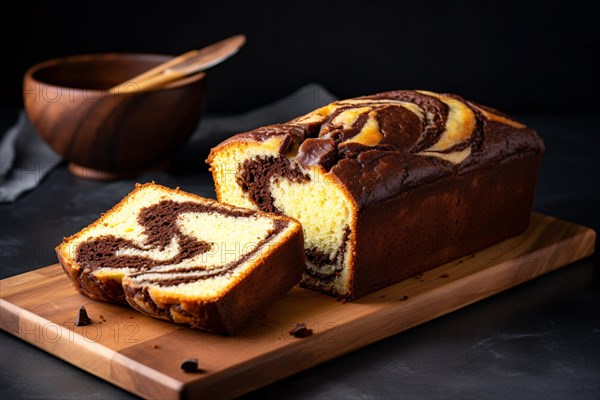 Marble cake on cutting board. KI generiert, generiert, AI generated