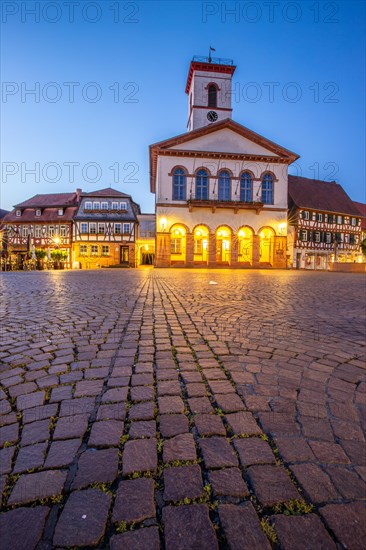 View of an old town, half-timbered houses and streets in a town. Seligenstadt am Main, Hesse Germany