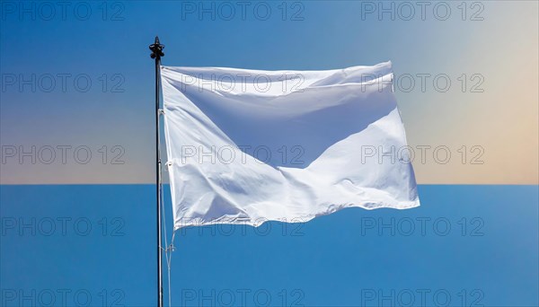 Parliamentary flag, also parliamentary flag or white flag fluttering in the wind, protective sign of the international law of war, surrender, renunciation of resistance