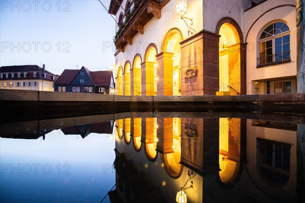 View of an old town, half-timbered houses and streets in a town. Seligenstadt am Main, Hesse Germany