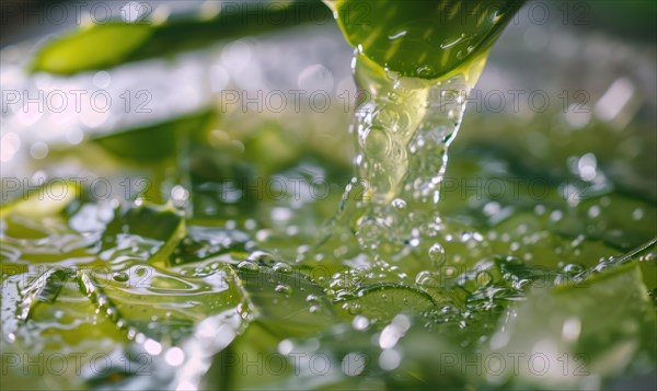 Close-up of aloe vera gel being extracted and blended with botanical oils and essences AI generated