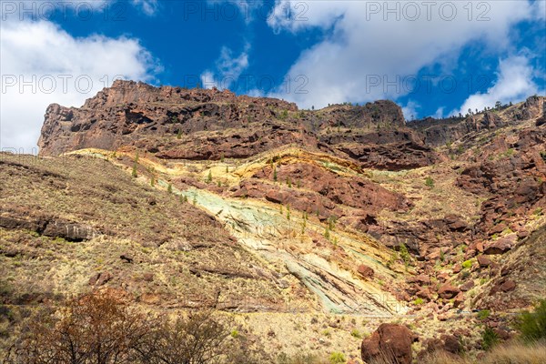 Azulejos de Veneguera or Rainbow Rocks Natural Monument in Mogan, Gran Canaria