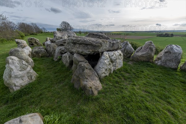 Luebbensteine, two megalithic tombs from the Neolithic period around 3500 BC on the Annenberg near Helmstedt, here the northern grave B (Sprockhoff no. 315), Helmstedt, Lower Saxony, Germany, Europe